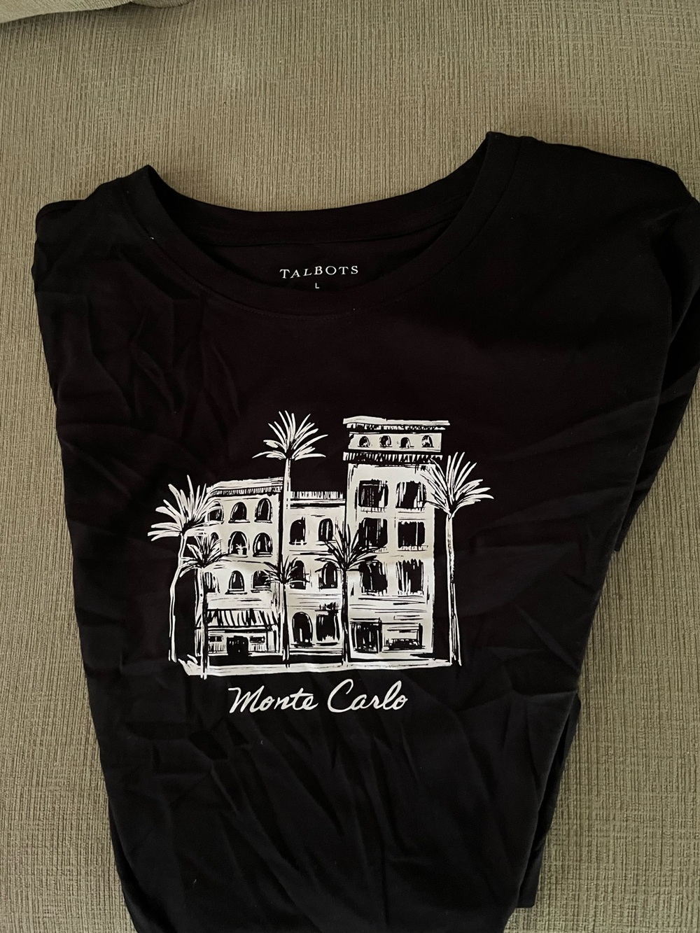 Talbots Black Short-Sleeve Tee with White Monte Carlo Graphic